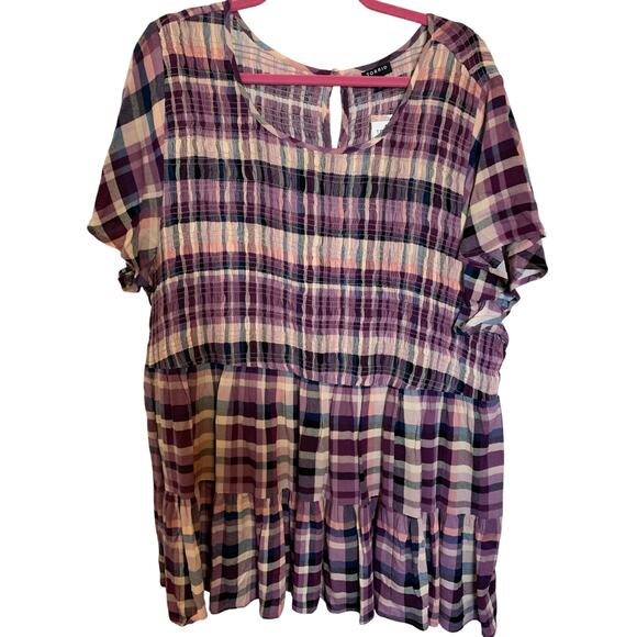 Torrid plaid top baby doll pinks and purples NEW size 4X - Picture 1 of 8